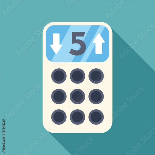 Elevator indicator showing current level five with up and down arrows and blank buttons