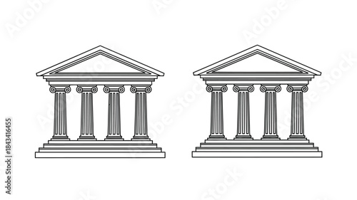 Classical architectural elements two doric temple facades in a sketch style