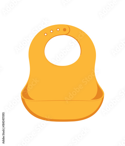 Flat vector illustration of bright silicone bib with bold crumb pocket rounded forms minimal detail