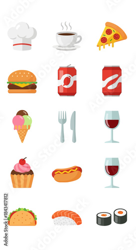 Food and Drink Icons Collection - Culinary Delights and Refreshments.