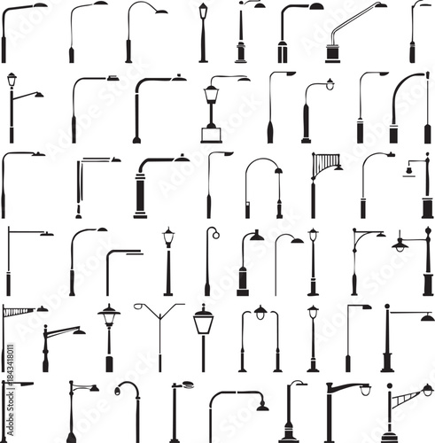 Black and white street lamp silhouettes collection 1