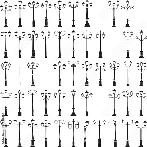 Collection of black and white street lamp post 1