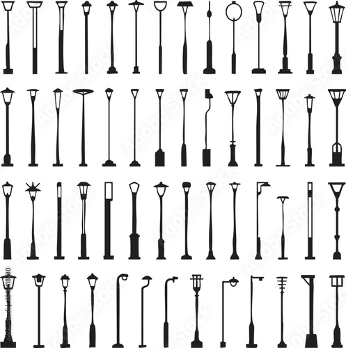 Collection of black and white street lamp silhouettes 2