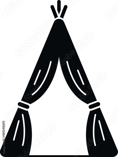 Teepee tent icon, black silhouette on a white background, symbolizing camping and indigenous culture