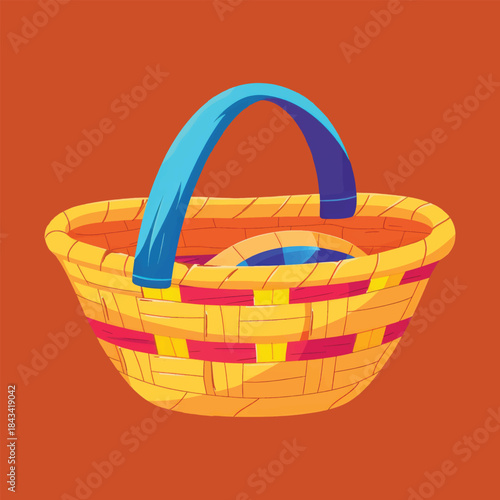 Colorful Woven Basket Vector Illustration