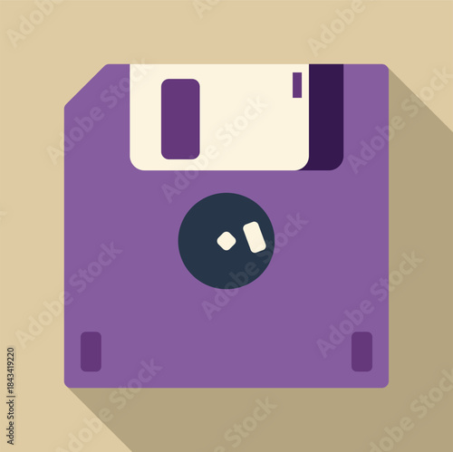 Purple floppy disk icon illustrating retro computer save technology