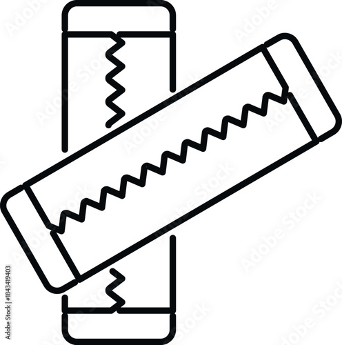 Two chewing gum sticks with zigzag edges in a line art style