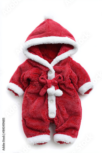 xmas baby suit, bathrobe on white background, winter, peacefully, celebrate, christmas, christian, x-mas, noel, nativity, holiday, portrait format, photorealistic