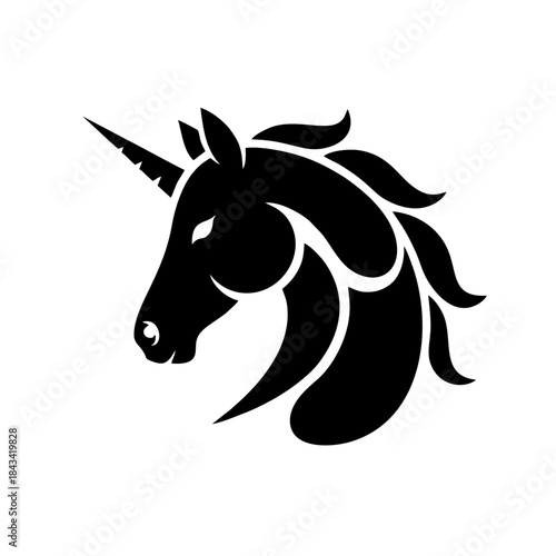 Abstract Unicorn Head Logo, Flowing Shapes, Solid Black Vector Illustration
