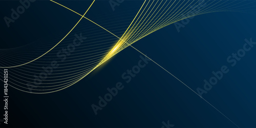 Abstract gold luxury background. Vector illustration element with gold wave line, sparkle, texture on dark blue, black color background. Graphic design for event, business, technology banner template