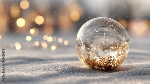 Christmas tree in Glass snow globe on red background, Christmas decorative design with white snowdrift,snowflakes,glow garland,3d decorative garland glow.Xmas Decorations,Vector illustration.