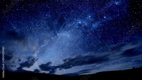 Starlit Night Sky: Celestial Galaxy with Twinkling Stars and Cosmic Clouds