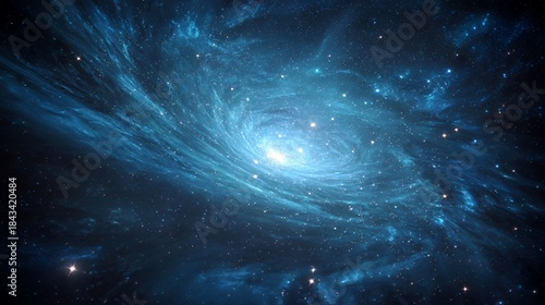 Celestial Whirl: Blue Nebula Spiral with Starlight Swirls