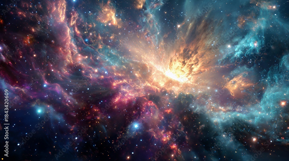 Fototapeta premium Nebula Radiance: Cosmic Clouds and Stellar Light in Deep Space