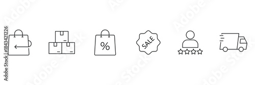 Shopping and purchase line icons set. Online shopping  e-commerce line icon set. Containing basket, shopping cart, discount, and more icons. Vector illustration.