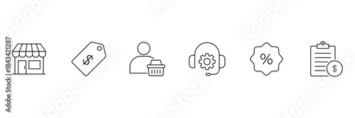 Shopping and purchase line icons set. Online shopping  e-commerce line icon set. Containing basket, shopping cart, discount, and more icons. Vector illustration.