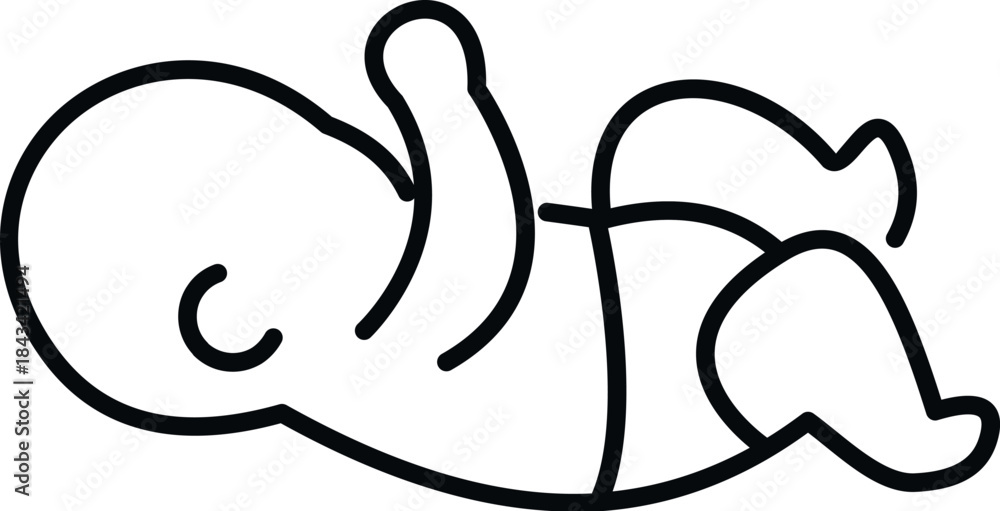 Obraz premium Newborn baby curled up in a simple black line art illustration