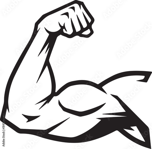 A strong arm flexing muscle illustration in a black and white sketch
