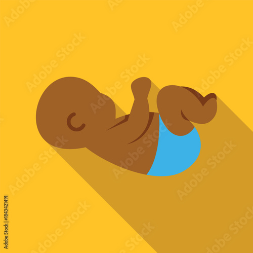 Brown skinned infant wearing a blue diaper against a yellow background