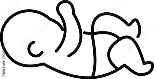 Newborn baby curled up in a simple black line art illustration