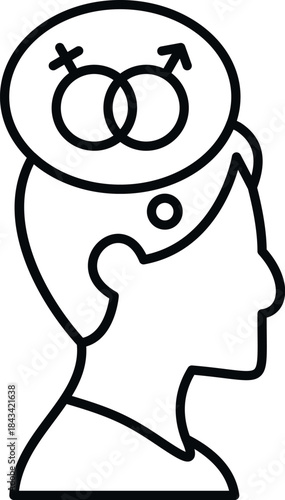 Person's head with a thought bubble displaying male and female gender symbols
