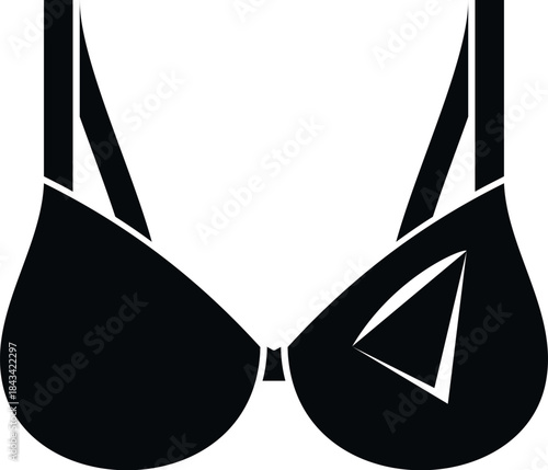 Black silhouette of a bra showing a simple vector design for female underwear
