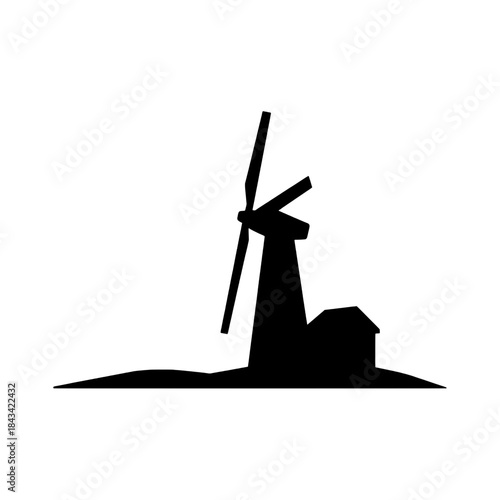 Abstract Windmill Silhouette for Sustainable Future