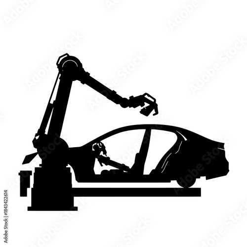 AI Robot Arm Assembling Car Silhouette