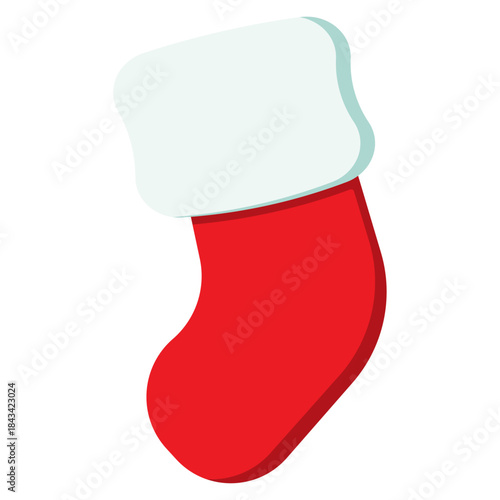 A vibrant red Christmas stocking with a soft white cuff, ready to be filled with gifts and treats for the holiday season, symbolizing joy and anticipation