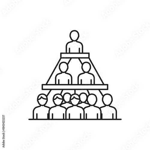 Hierarchical Structure Illustration: A line art representation of a pyramid-shaped organizational chart depicts a clear hierarchy, symbolizing leadership, structure.