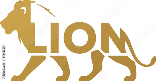 Golden Lion Silhouette with Integrated Text Design