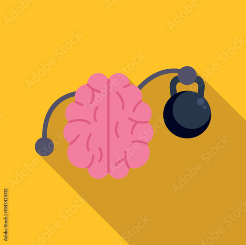 Brain with a heavy kettlebell representing mental stress and pressure