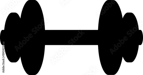 Black dumbbell icon. Fitness training and weightlifting equipment symbol for workout, gym, strength, muscle. Sport concept. Vector illustration