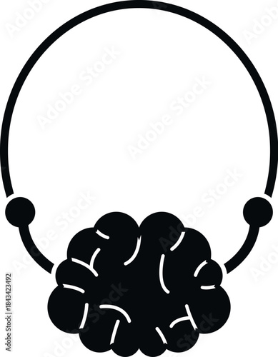 Black and white vector illustration showing a brain connected to a headphone band