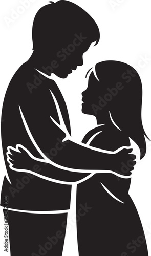 Silhouette of Couple Embracing in Black and White embrace
