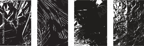 “Black Crumpled Plastic Texture Overlay Set – Wrinkled Abstract Background”