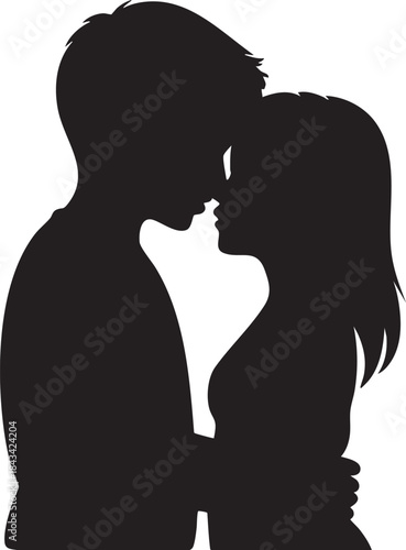 Silhouette of Couple Kissing in Profile View black