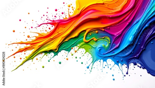 A vibrant burst of colorful paint splashes across the frame, showcasing a spectrum of hues and artistic expression. The vivid colors and dynamic movement create an eye-catching visual