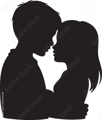 Silhouette of Couple Kissing black white