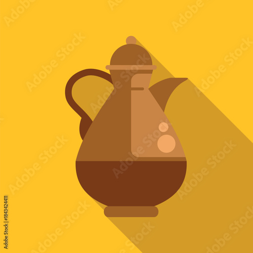 Brown beverage pitcher on a yellow background with a long shadow