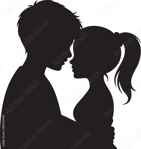 Silhouette of Couple Kissing with Ponytail and Short Hair