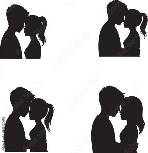 Silhouettes of Couples Kissing in Black and White romantic