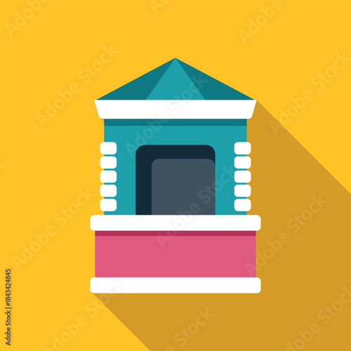 Ticket booth kiosk on yellow background, using flat design style