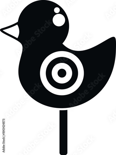 Duck target on a stick featuring concentric circles for a carnival shooting game