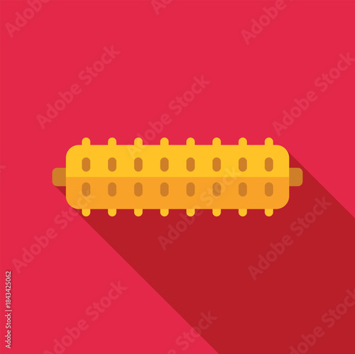 Hair curler vector icon on red background, representing beauty and styling
