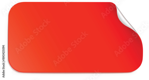Blank red rectangular sticker label peeling up at the corner with shadow effect isolated on white