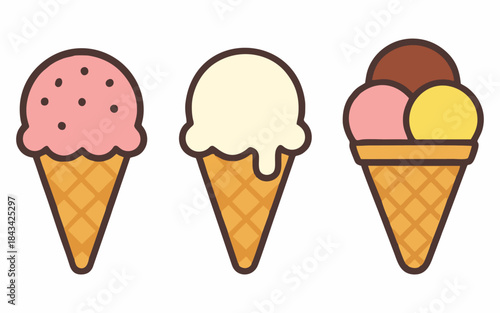 Cute cartoon illustration of an ice cream cone.