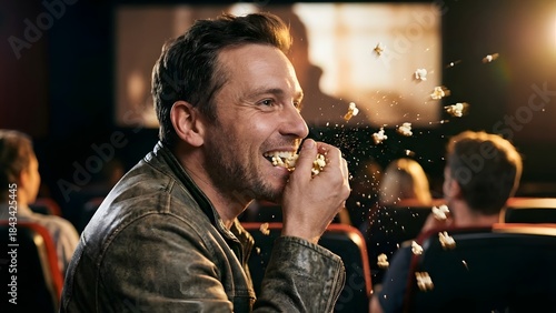Happy Man Enjoying Movie Theater Experience.