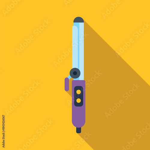 Hair curling iron for styling hair in a flat vector design