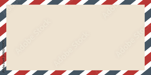Air mail letter. Post stamp. Airmail frame postcard. Blue red stripes pattern. vector